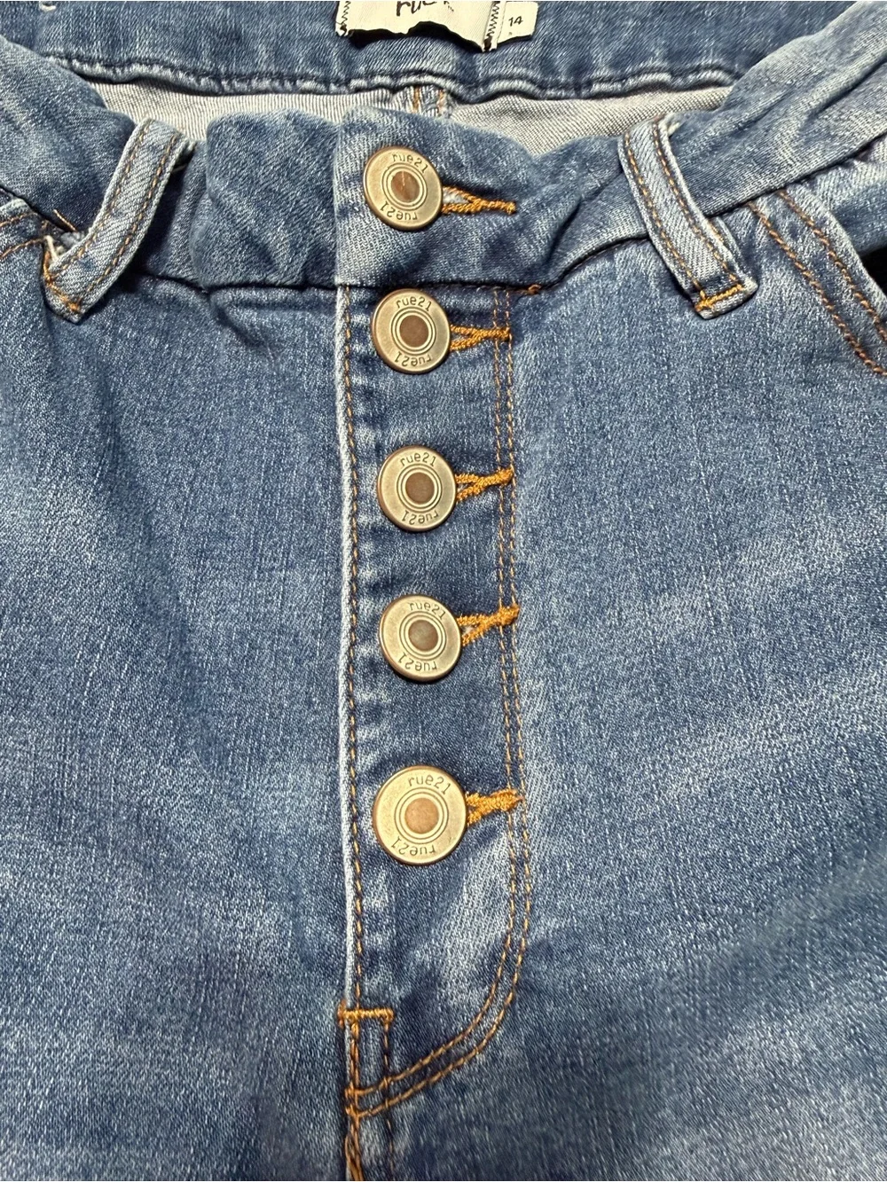 Women’s Distressed Blue Ripped Jeans - Button Fly 14